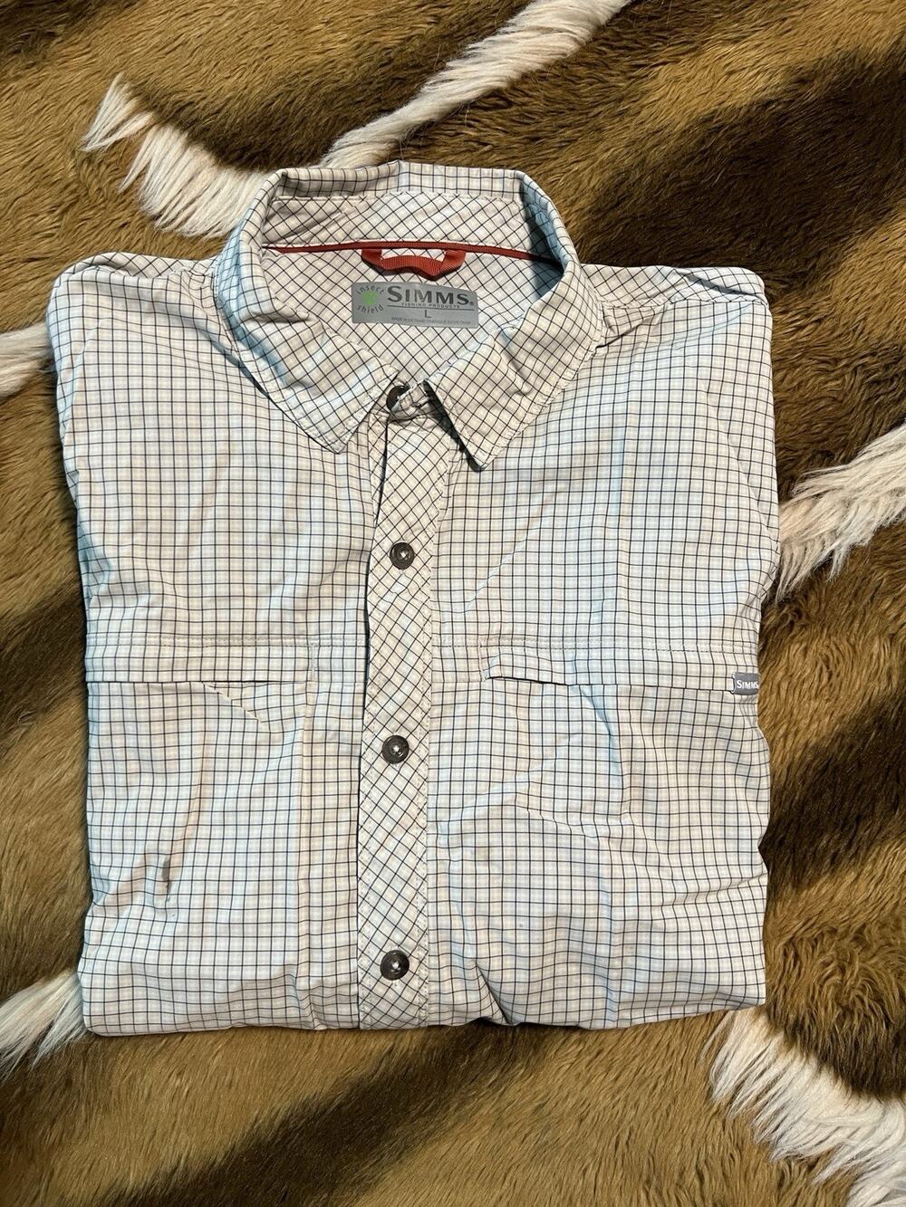 Simms Insect Shield brrr Fishing Shirt Mens Large Plaid Long Sleeve Outdoor
